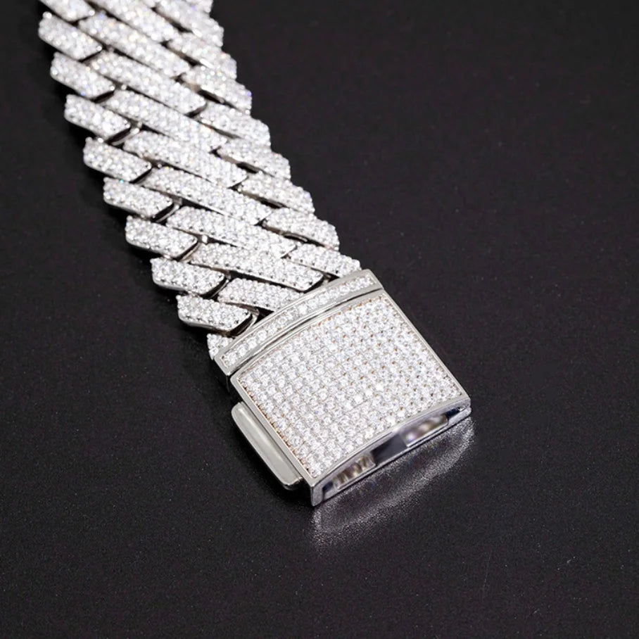 RTS Fashion Jewelry Cuban Bracelet Wide 26mm Sterling Silver 925 with Vvvs d Color Moissanite Cuban Chain Bracelet for Men