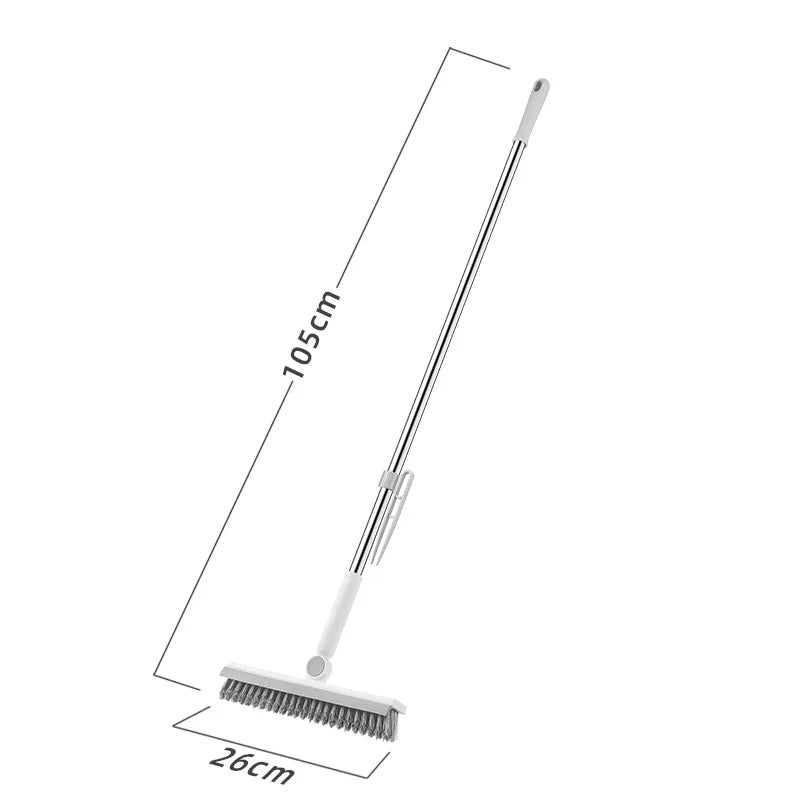 3 in 1 Household Bathroom Long Handle Cleaning Brushes Floor Brush with Wiper Strip and Hair Clamp for Bathroom Cleaning
