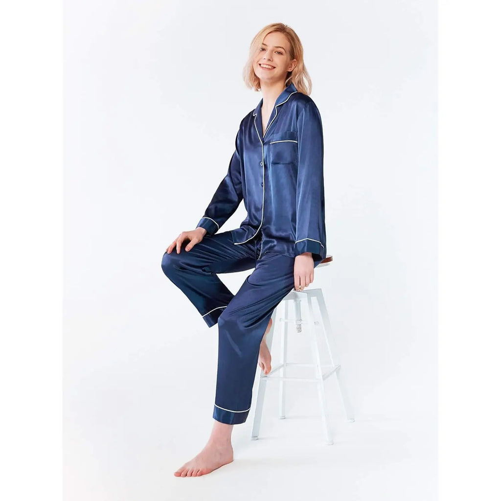 Women's Silk Satin Pajamas Set For Women Long Sleeve Button Down 2 Piece Soft Sleepwear Silky Satin Pajama Sets Ladies Sleepwear