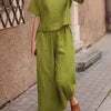 Casual Solid Color Shirt Pants Two-Piece Set Women's Fashionable Comfortable Breathable Clothing