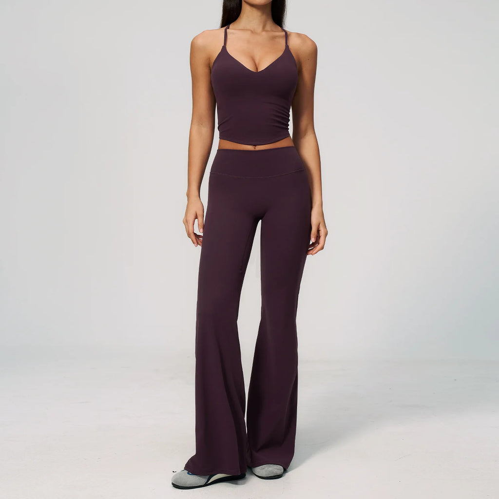 Women's Yoga Vest Top High-Waisted Quick-Drying Solid Casual Wide Leg Pants Running Outdoor Yoga 2-Piece Clothing Set