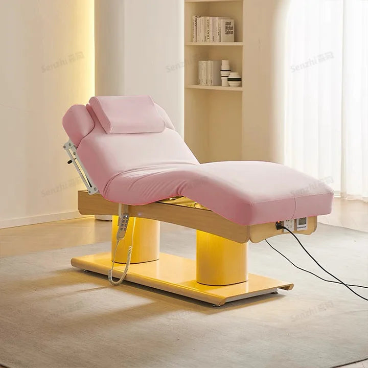 Luxury Salon Furniture White Gold Electric Facial Cosmetic Beauty Massage Bed Table Beauty Salon Eyelash Bed