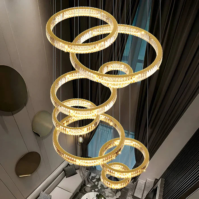 Modern Luxury Hotel Lobby K9 Crystal Ceiling Chandelier Villa Living Room Loft Staircase Round Ring Chandelier Pendant Lights