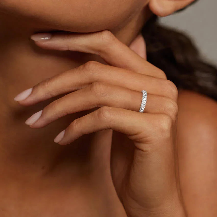 Dazzling Moissanite Eternity Ring by Starspire Jewels (Model SJEN016) in 925 Sterling Silver Bright Shine Timeless Luxury Style