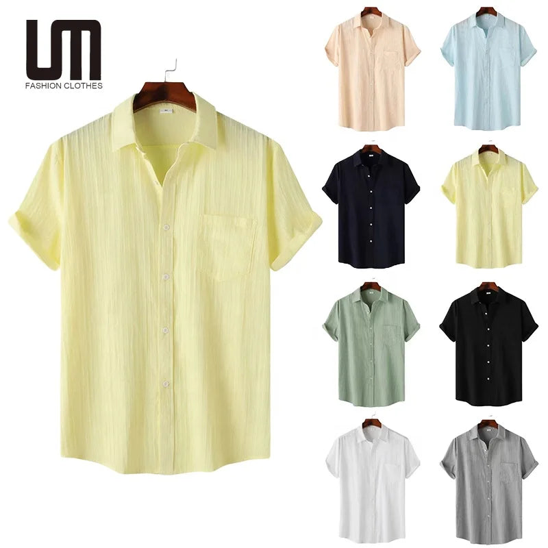 Liu Ming Custom Summer Men's Casual Short Sleeve Hawaiian Beach Shirts Breathable Cotton Button Design for Holidays Beach