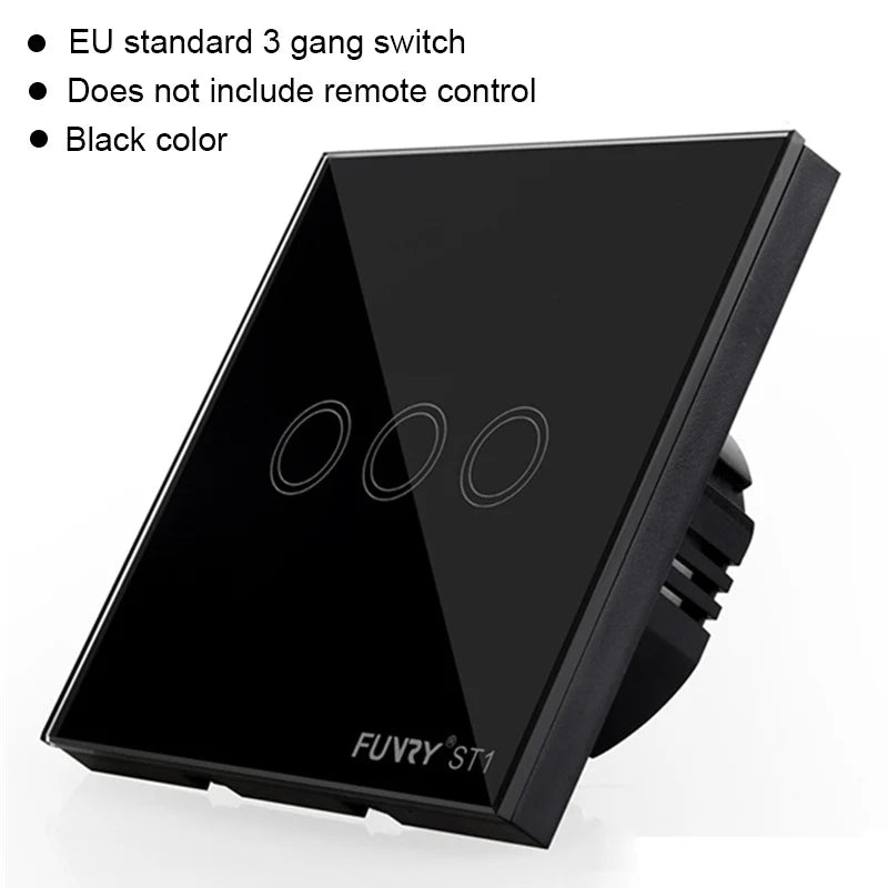 EU Standard 2Gang 170-240V 433MHz Wall Switch Touch Switch Smart Remote Control Luxury Crystal Glass Surface Waterproof 86*86mm