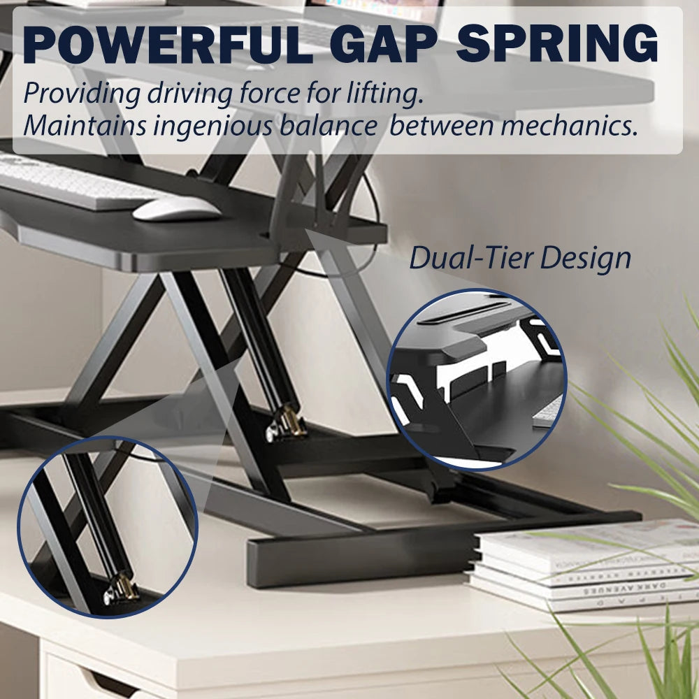 32-Inch Desk Converter Height-Adjustable Sit-Stand Riser for Dual Monitor Laptop Workstation with Wide Keyboard Tray (Black)