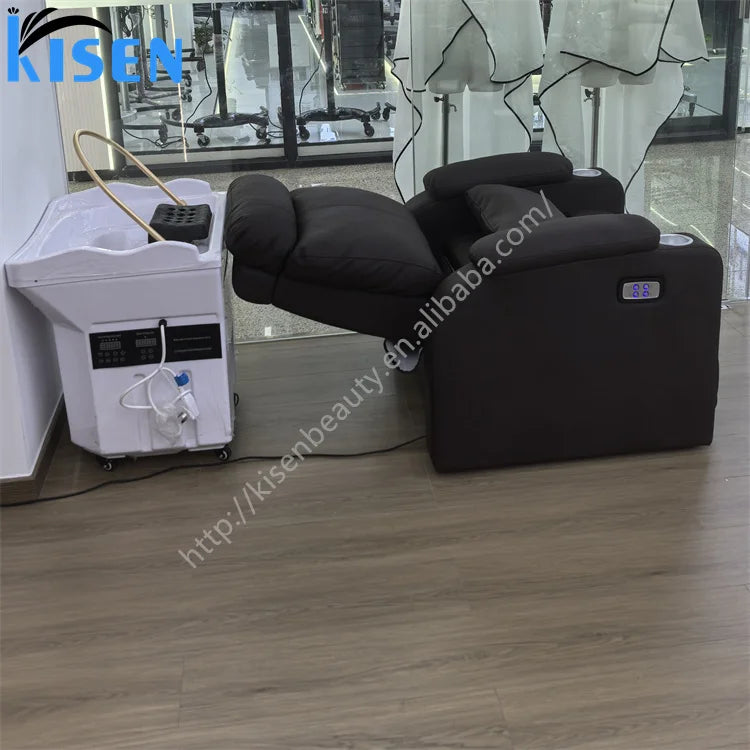 KISEN Beauty Salon Furniture Water Circulation Hair Salon Portable Basin Adjustable Electric Salon Full Body Massage Shampoo Bed