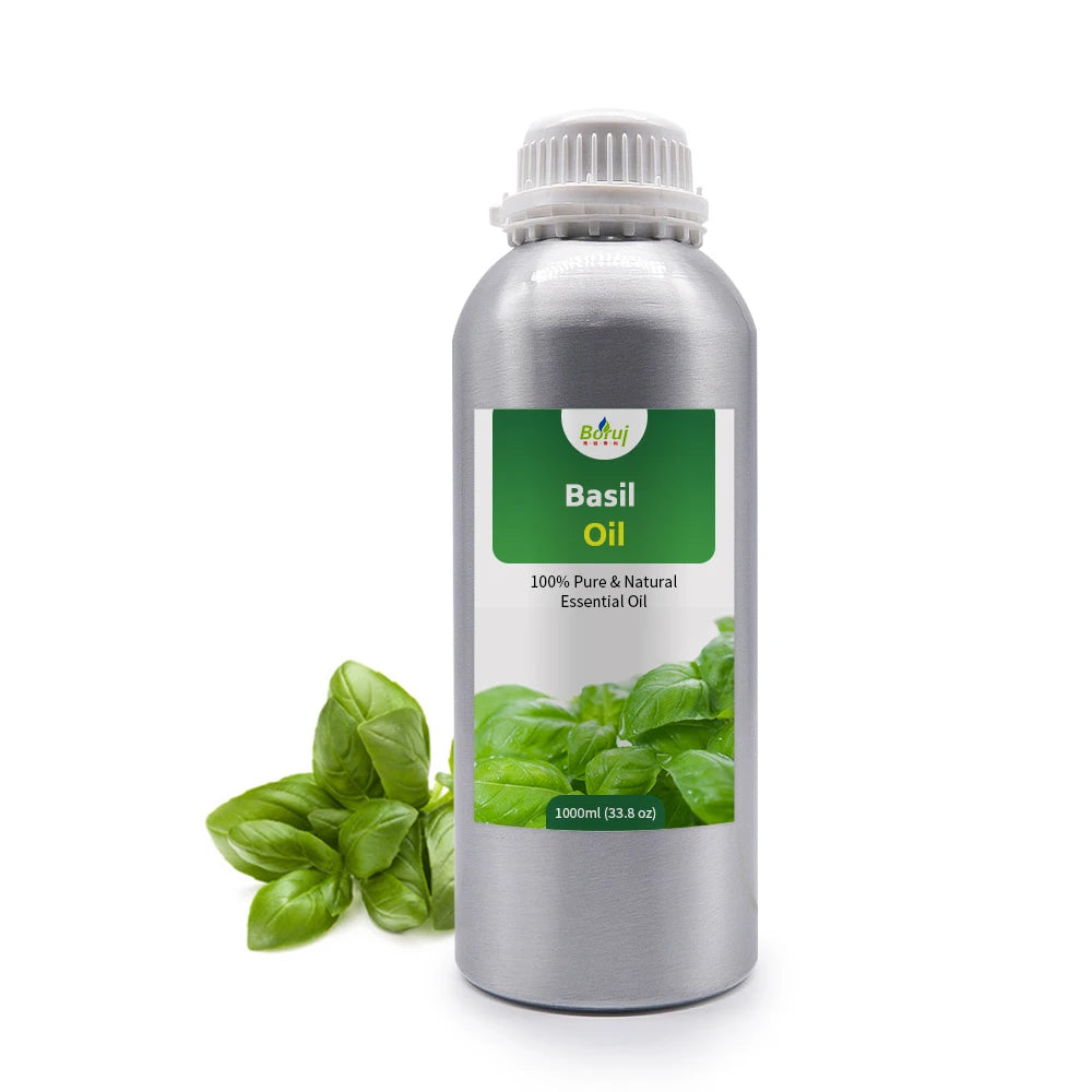 Top Grade 1kg Package Pure Sweat Basil Essential Oil Steam Distilled Borui Brand 24 Months Shelf Life Aromatherapy for Cosmetic