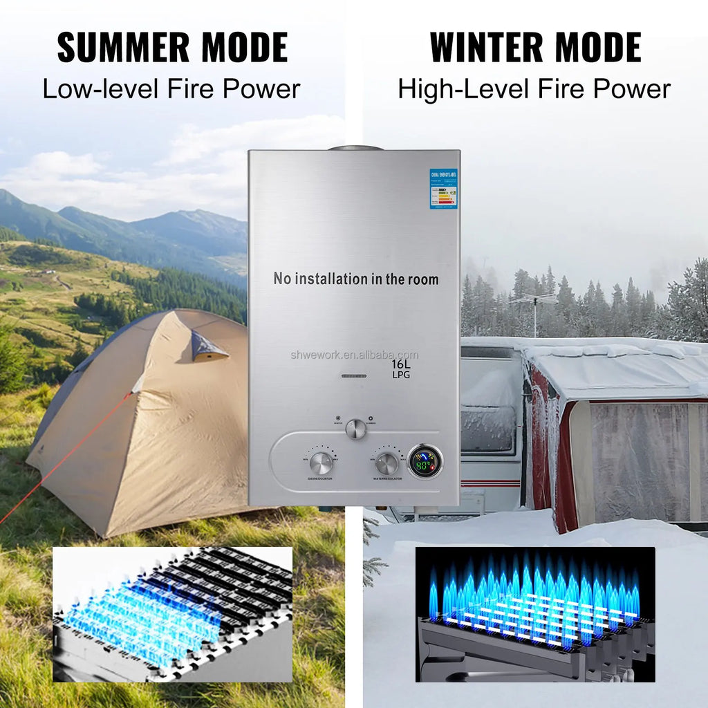 20L Instant Tankless Gas Water Heater with Water Filter Propane Gas Regulator & Hose Compatible