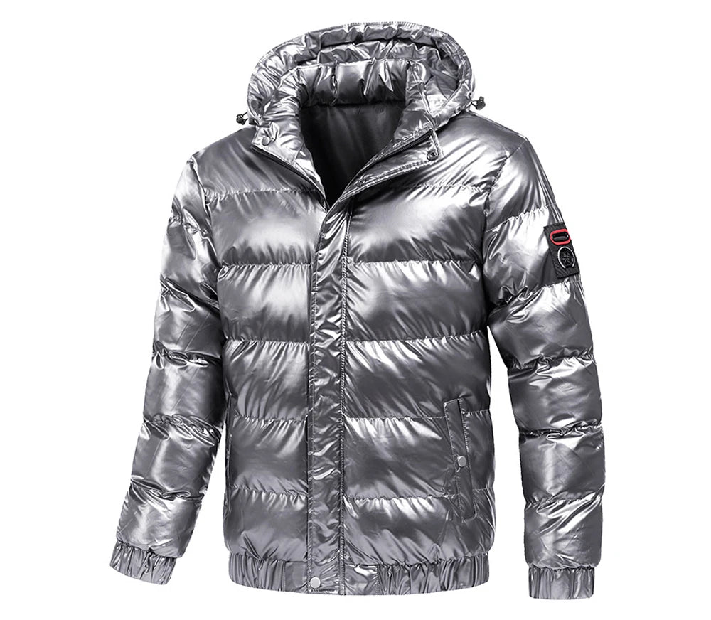 Autumn Men's Coat Windbreaker Fashion Male Cotton Warm Parka Shiny Down Hood Casual Outerwear Thermal Black Bomber Jackets Men