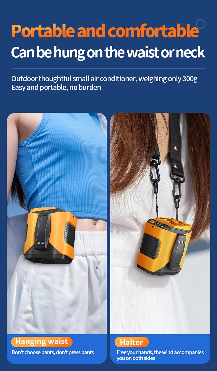 Portable 5000mAh LED Display Mini Waist Clip Fan Hotel & Household Use Battery Powered Cooling Neck Belt Fan