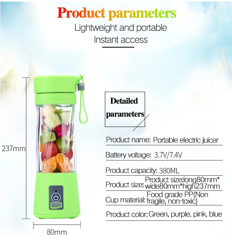Portable Mini Plastic Bottle Fruit Juice Cup Blender USB Rechargeable Automatic Fast Mixing Electric Fruit Juicer