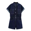 ZATRHMBM Women's Clothing 2025 Spring New Fashion Denim Short Jumpsuit Retro High Waist Zipper Placket Ladies Jumpsuit Mujer