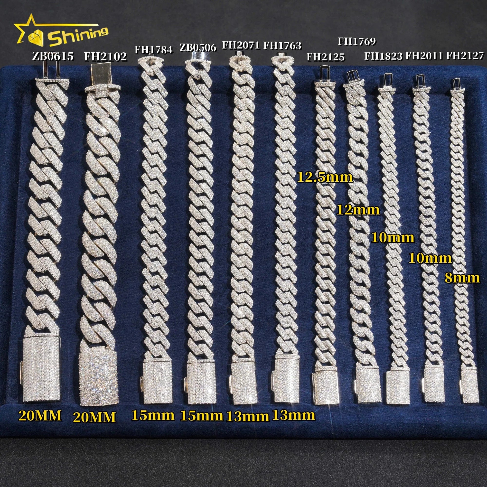 Hot Selling Pass Diamond Tester 925 Sterling Silver 10mm 15mm  20mm Moissanite Cuban Link Chain Mens Cuban Bracelet