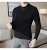 S-3XL Striped Versatile Men's Half High Neck Long Sleeve Sweater Mid Neck Slim Knit Bottom Shirt