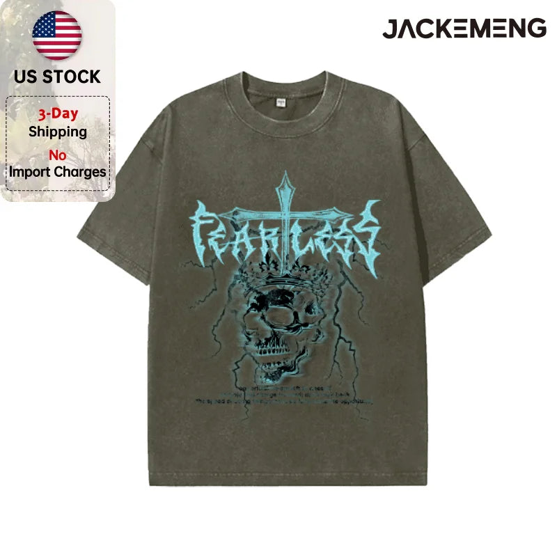 Oversized Vintage Retro Gothic Skull Streetwear Print Tshirt USA Stock Wholesale Y2K Casual Tee