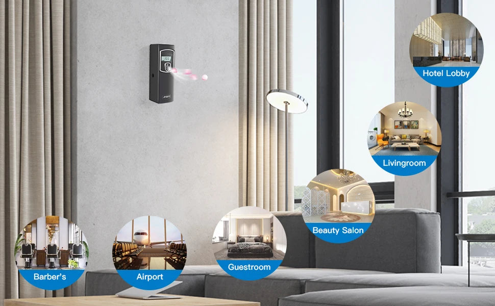 SVAVO Wall-mounted Automatic Perfume Dispenser LCD Screen Automatic Aerosol Dispenser for Toilet Bashroom Livingroom