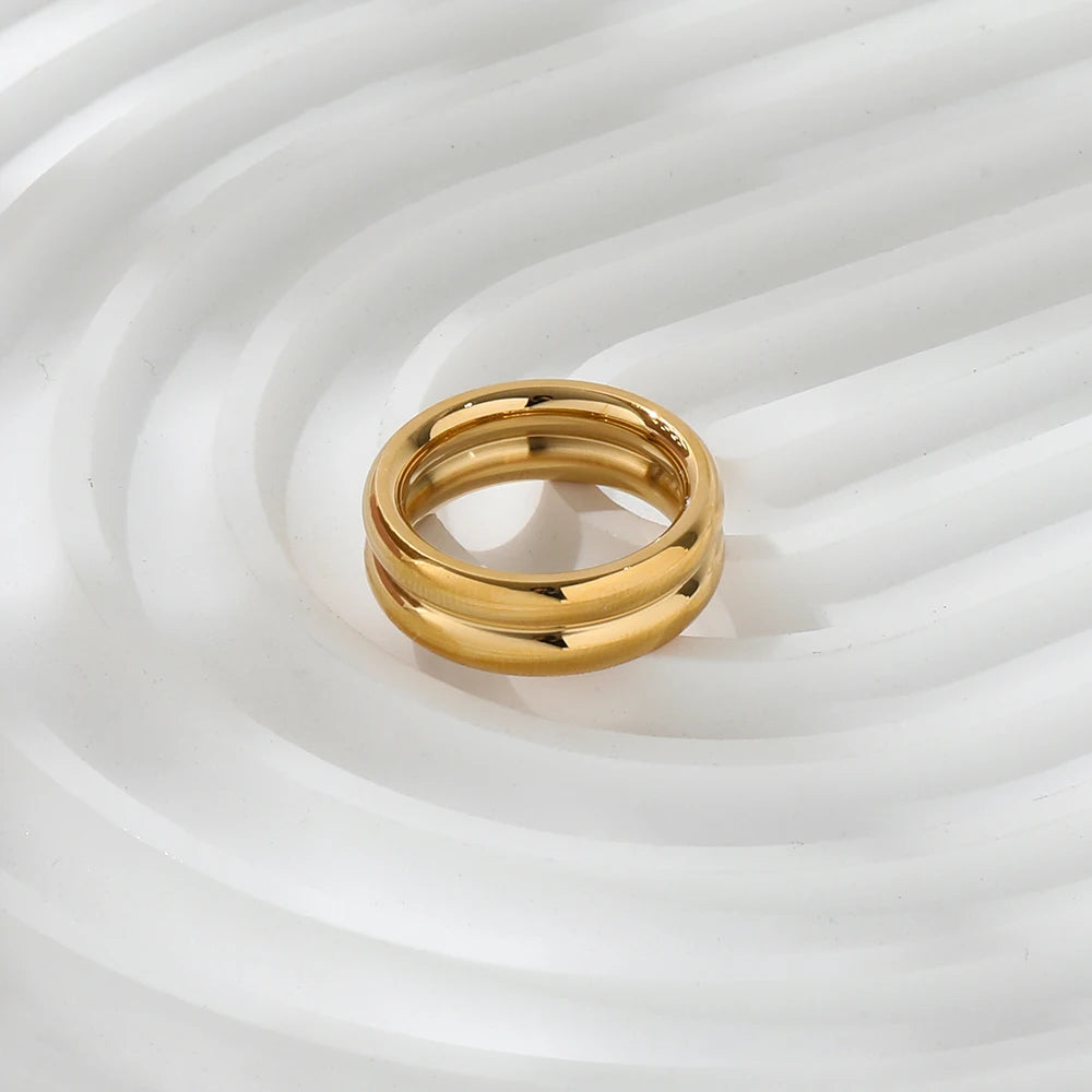 High End Gold Finish Chunky Stainless Steel Band Rings for Women New Stainless Steel Jewelry Gold Band