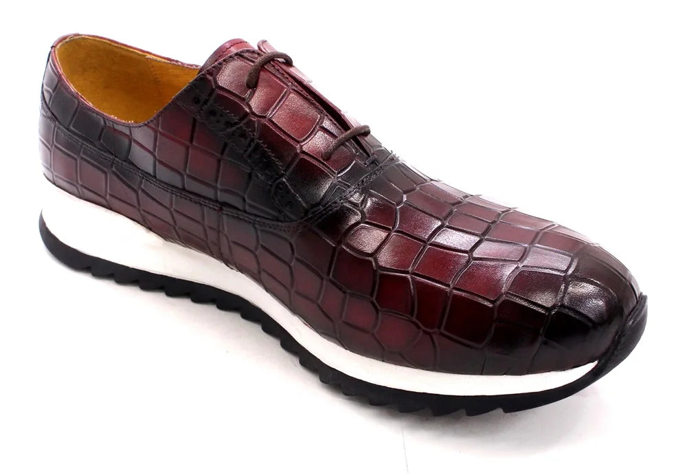 Premium Quality Handmade Italian Men Oxford Sneakers Shoes Genuine Leather Print Lace-Up Casual Shoes