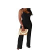 European and American Fashion Women's Solid Color Wool Knitted Sexy Tie Suspender Geometric Hollow-out Romper