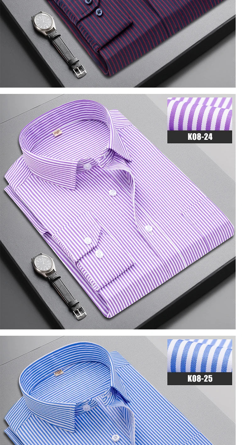 Brand New Men Shirt Male Dress Shirts Striped Men's Casual Long Sleeve Business Formal Plaid Shirt camisa social