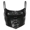 Deep Love Pu Leather Camisole Y2k Tank Top Fashionable Woman Summer Breasted Spaghetti Strap Tops Women Clothes