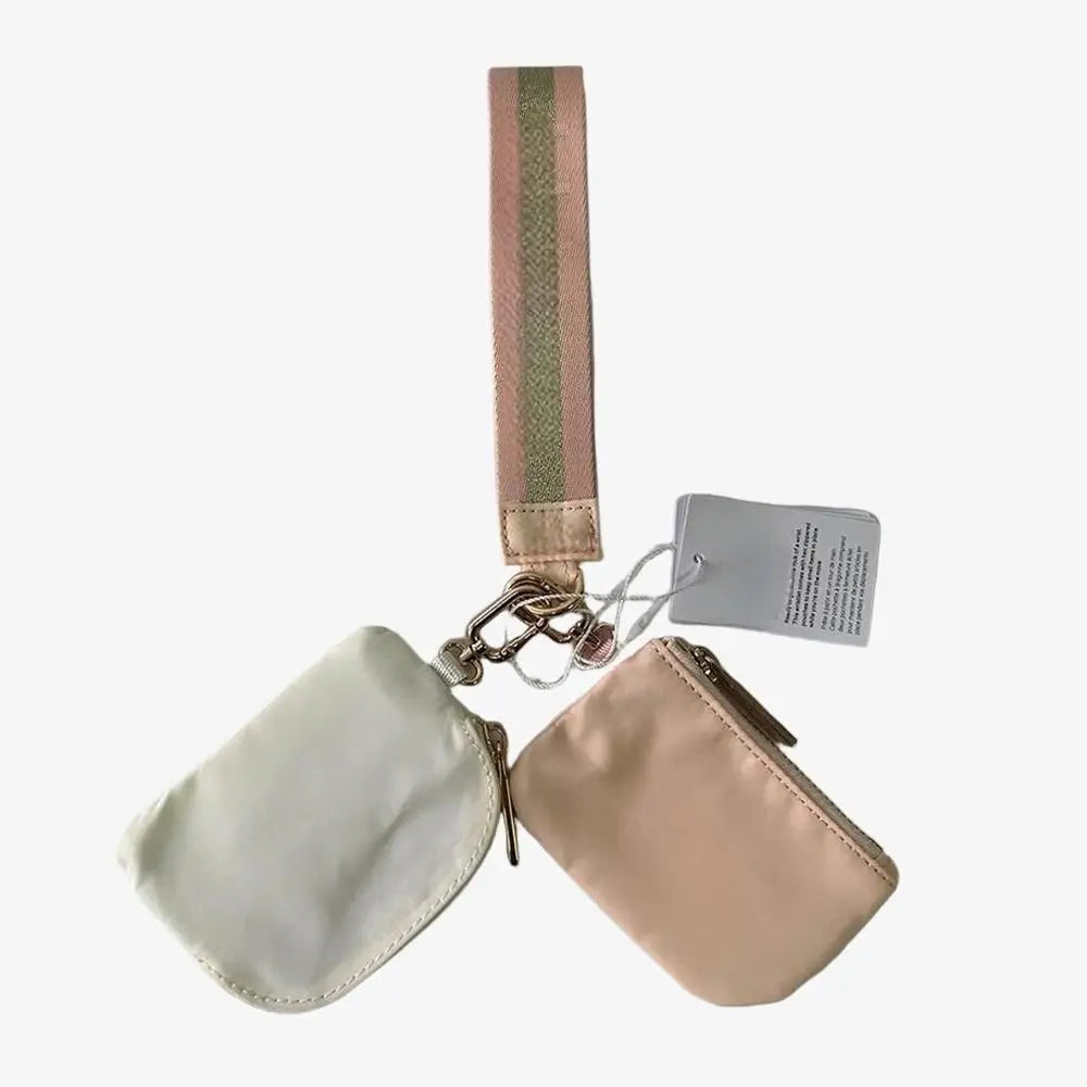 Light Weight Nylon Zipper Dual Pouch Portable Business Wristlet Hanging Keychain Bag in USA Overseas Warehouse