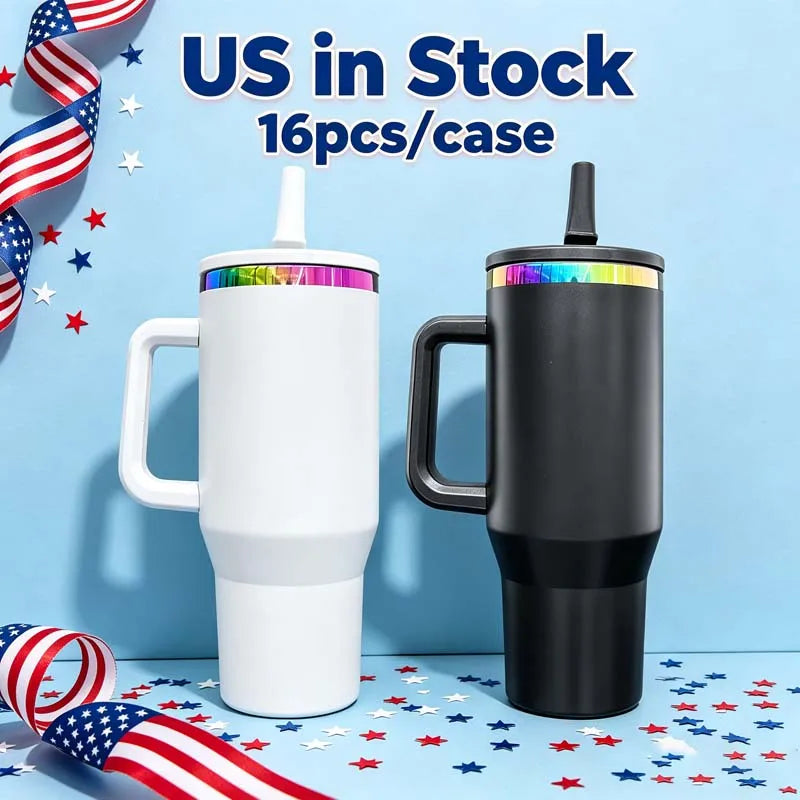 Us Warehouse 40 OZ Colorful Rainbow Plated Easy Clean Camping Gear 40 OZ Vacuum Tumbler for Home Office Outdoor Daily Use