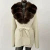 Women's New Spring Fashion Soft Midi Fox Fur Collar Knitted Cardigan Sweater Coat Casual Outerwear for Winter