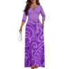New Wholesale Customized Polynesian Tribal Printed Lace-Up Long Maxi Dress Side Pocket Plus Size Women Casual Dresses With Belt