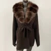 Women's New Spring Fashion Soft Midi Fox Fur Collar Knitted Cardigan Sweater Coat Casual Outerwear for Winter