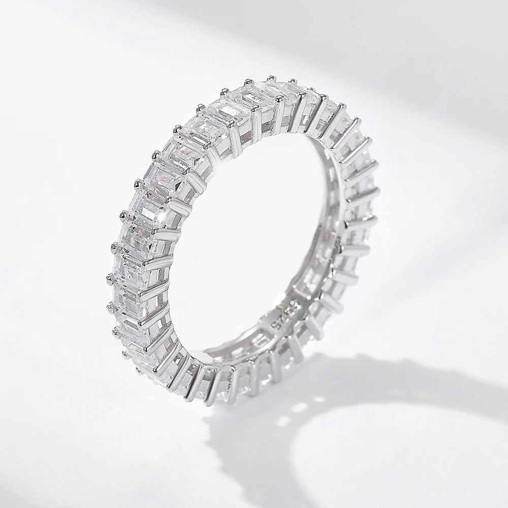 Women's Gorgeous Sparkling Full Cubic Zircon Eternity Band Rings S925 Sterling Silver Full Fine Aperture Combination Set Ring