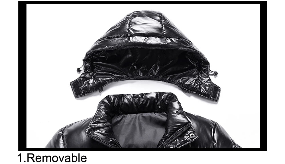 Autumn Men's Coat Windbreaker Fashion Male Cotton Warm Parka Shiny Down Hood Casual Outerwear Thermal Black Bomber Jackets Men