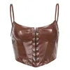 Deep Love Pu Leather Camisole Y2k Tank Top Fashionable Woman Summer Breasted Spaghetti Strap Tops Women Clothes