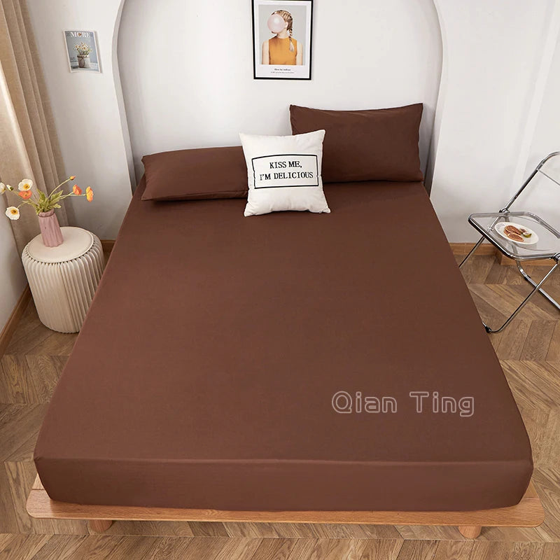 1 piece of solid color bed sheet for bedroom 100%Polyeste Elastic Band Around bedding Fitted Sheet Only (excluding pillowcases)
