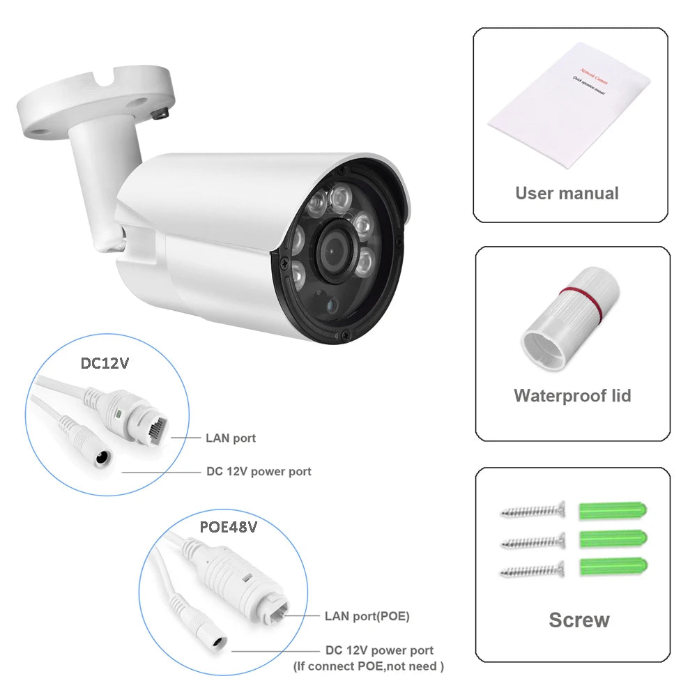 AZISHN Wide Angle 2.8mm FULL Color 4K 8MP H.265 IP Camera P2P AI Face Detection IP67 POE Video Outdoor Camera XMEYE 5MP 4MP