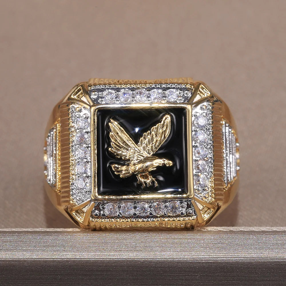 Mens Eagle Ring with Sparkling Accents Bold Statement Fashion Jewelry