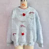 Handmade Pearl Diamond Trims Christmas Sweater Plush New Year Red Pullover Sweaters for Women Towel Embroidery