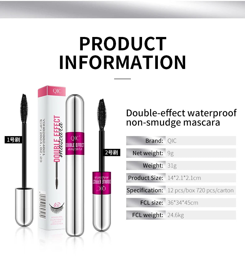 QIC 4D Silk Fiber Lash Mascara 2 in 1 Thrive Mascara Makeup Waterproof Lengthening Thickening Mascara VIBELY 4D