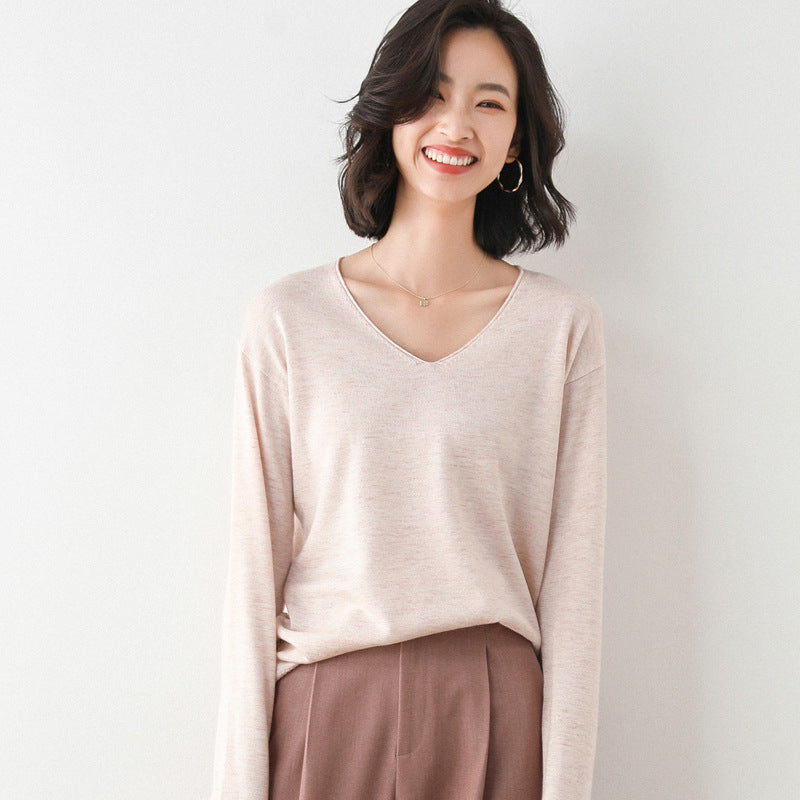 2025 Spring Autumn Womens Sweater Solid Knitwear Korean Loose Female Basic Casual Jumpers Stretch Pullover Sky Blue Pink Sweater