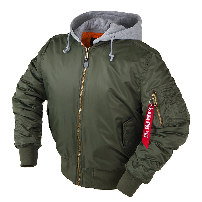2025 aw winter bomber flight jacket MA-1 with hood streetwear clothes mens clothing hip hop baseball letterman oversized varsity