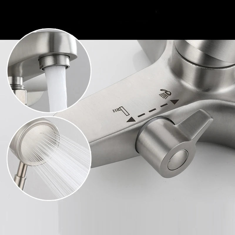 Bathroom Shower Faucet Stainless Steel Triple Bathtub Faucet Mixers Hot Cold Mixer Valve Nozzle Tap Wall Mounted Home Shower Set