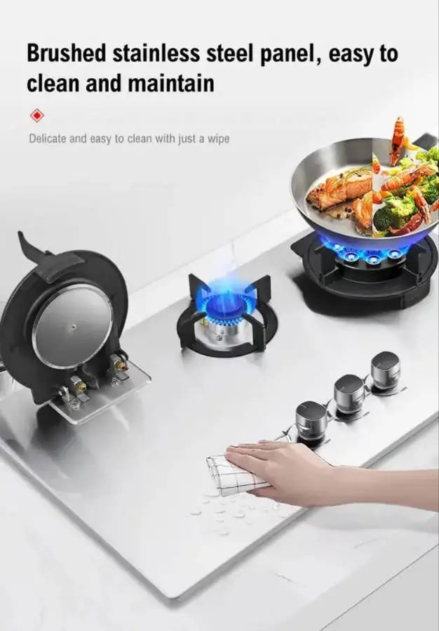 3-Burner Built-In Portable Gas Stove With 3+3+1.75kW Power, Tempered Glass for Household Use