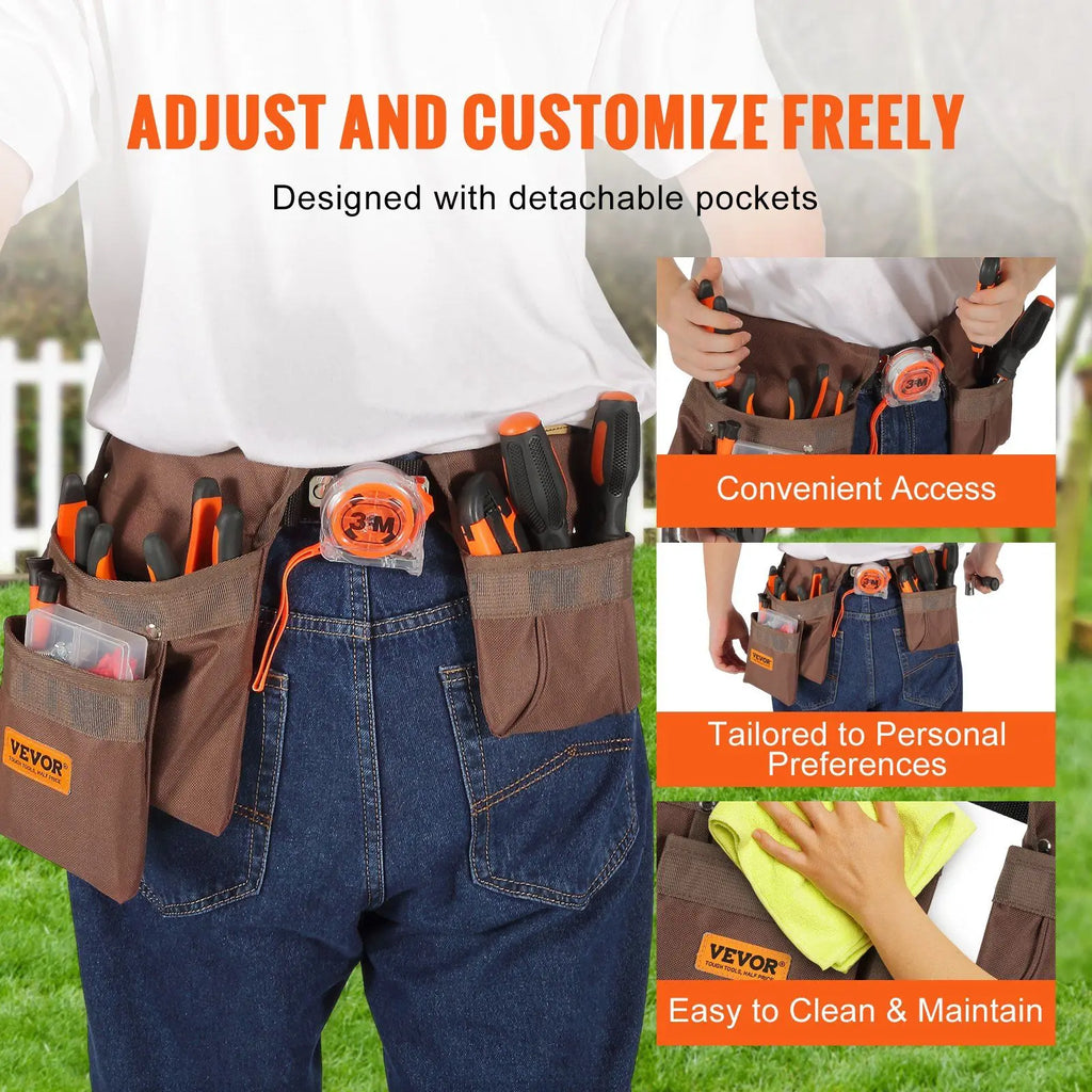 VEVOR Tool Belt, Adjusts from 29 Inches to 54 Inches, Polyester Heavy Duty Tool Pouch Bag, Detachable Tool Bag