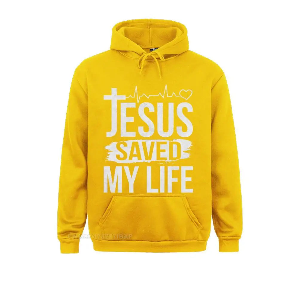 Jesus Saved My Life Christian Religion Quote Meme Premium Hooded Pullover Classic Fall Men Hoodies Customized Sportswears Brand
