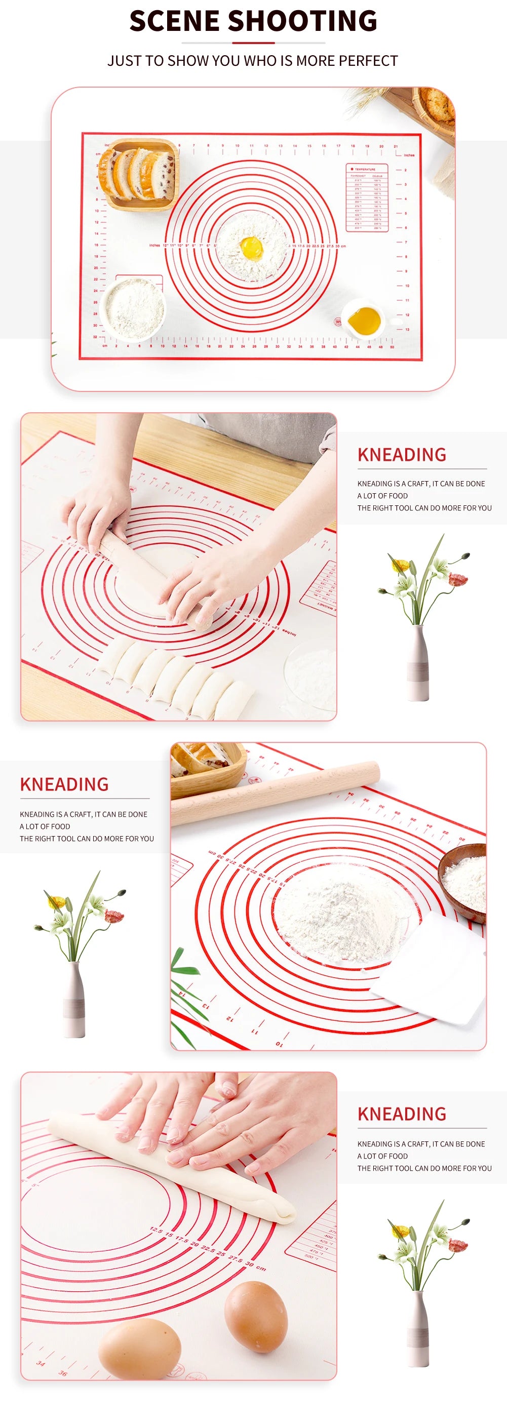 80/70/60cm Large Silicone Rolling Dough Mat Non-Stick Pizza Pastry Baking Mat Oven Sheet Liner Non-Slip Placemat Kitchen Gadgets