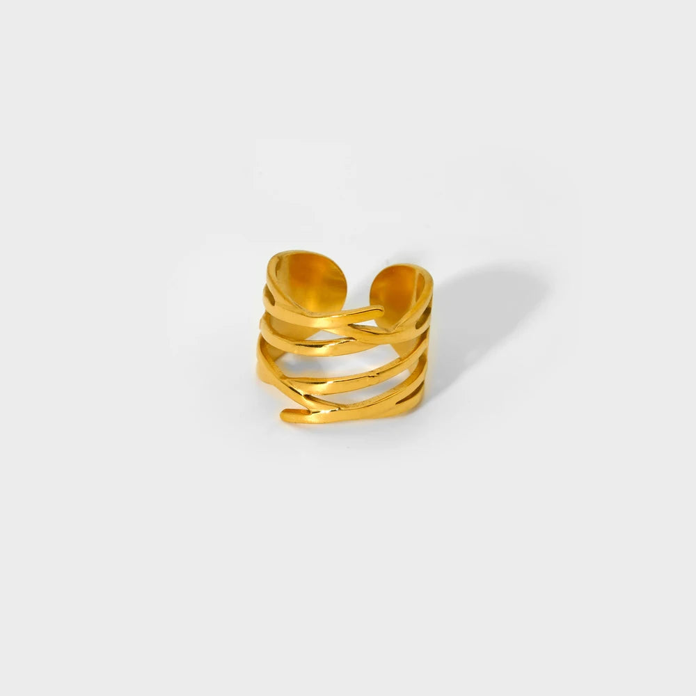 Geometric Jewelry 18K Gold Plated Finger Ring Stainless Steel Chain Starfish Ginkgo Leaf Layer Opening Stacking Rings Gift