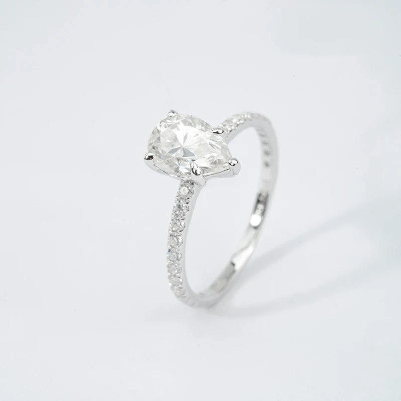 Starsgem S925 Sterling Silver 1.5ct Pear Cut Moissanite Pave Band Engagement Rings