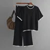 Boutique Wholesale 2026 Summer New Simple and Fashionable Round Neck Short Sleeve Slimming Pants Contrast Color Women's Set